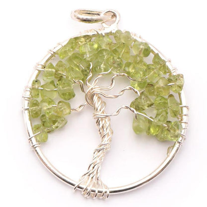 Pendentif arbre de vie péridot Inde A 40mm - La Boite à Cailloux