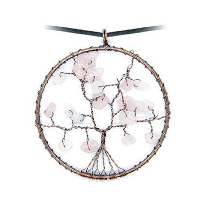 Pendentif arbre de vie quartz rose 50mm + cordon - La Boite à Cailloux