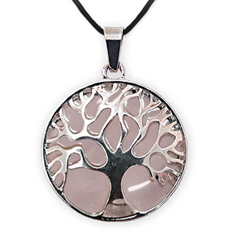 Pendentif arbre de vie quartz rose Brésil A - La Boite à Cailloux