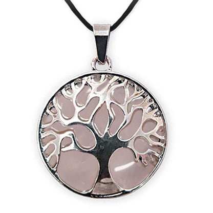 Pendentif arbre de vie quartz rose Brésil A - La Boite à Cailloux