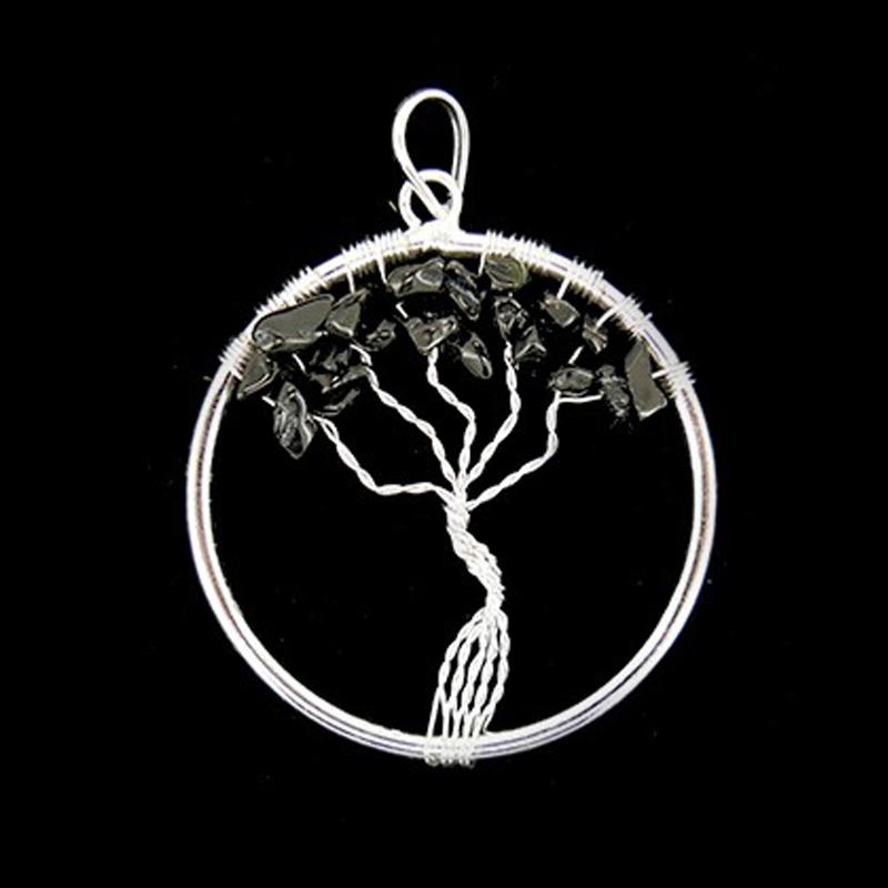 Pendentif arbre de vie tourmaline noire Brésil A 35 - 40mm - La Boite à Cailloux
