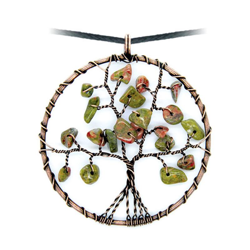 Pendentif arbre de vie unakite 50mm + cordon - La Boite à Cailloux