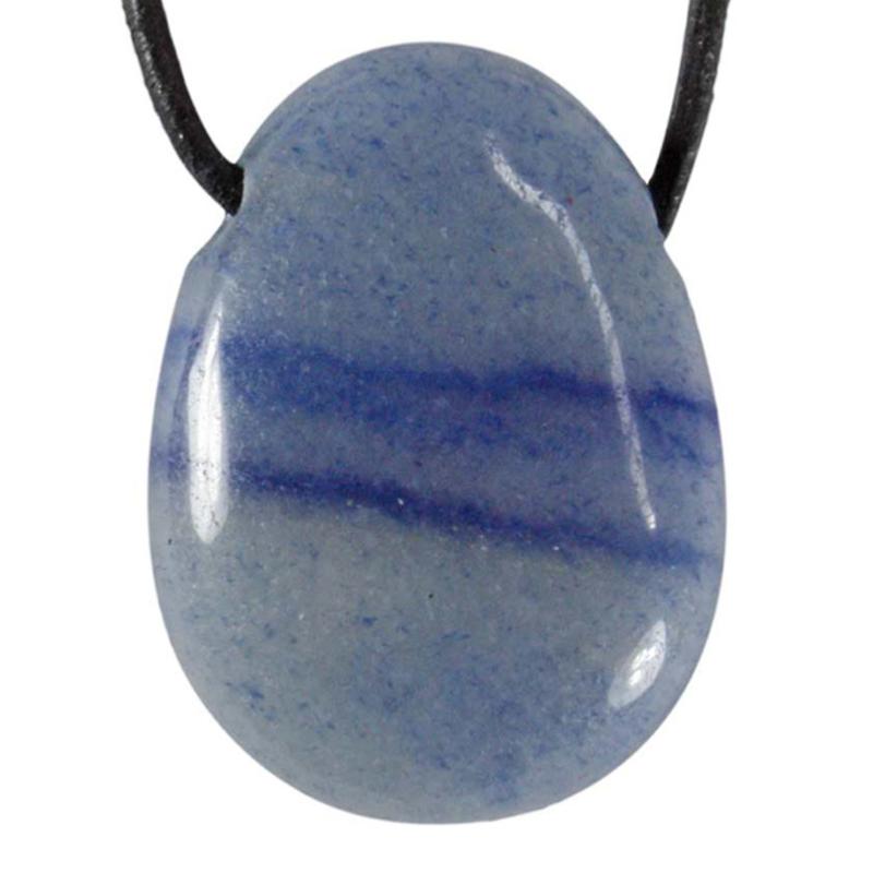 Pendentif aventurine bleue ou quartz bleu Brésil A (pierre trouée) + cordon - La Boite à Cailloux
