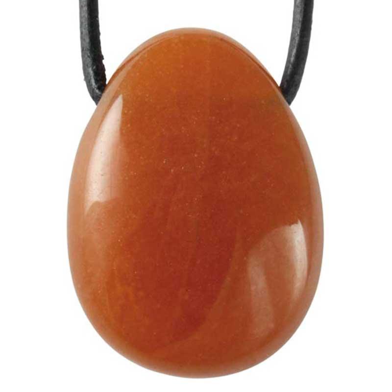 Pendentif aventurine rouge Brésil A (pierre trouée) + cordon - La Boite à Cailloux