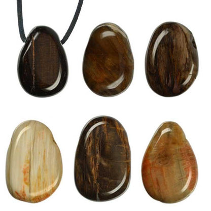 Pendentif bois fossilisé ou pétrifié Etats - Unis A (pierre trouée) + cordon - La Boite à Cailloux