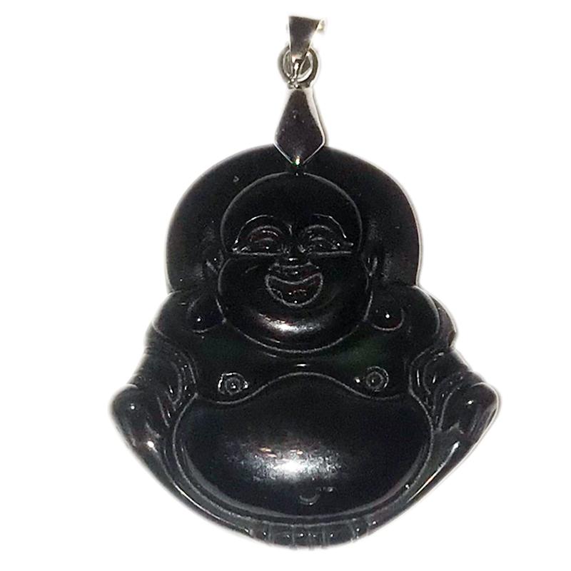Pendentif Bouddha obsidienne noire Mexique A - La Boite à Cailloux