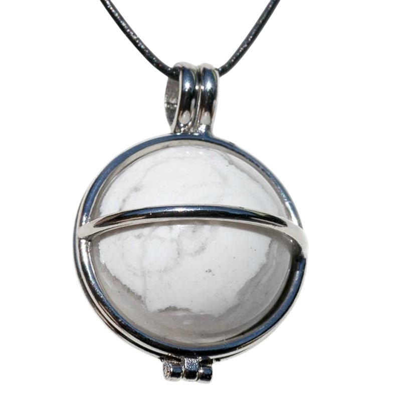 Pendentif boule howlite Zimbabwe A dans cage - La Boite à Cailloux