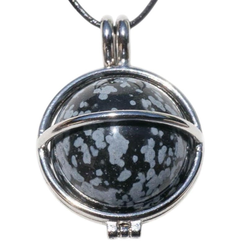 Pendentif boule obsidienne neige Mexique A dans cage - La Boite à Cailloux