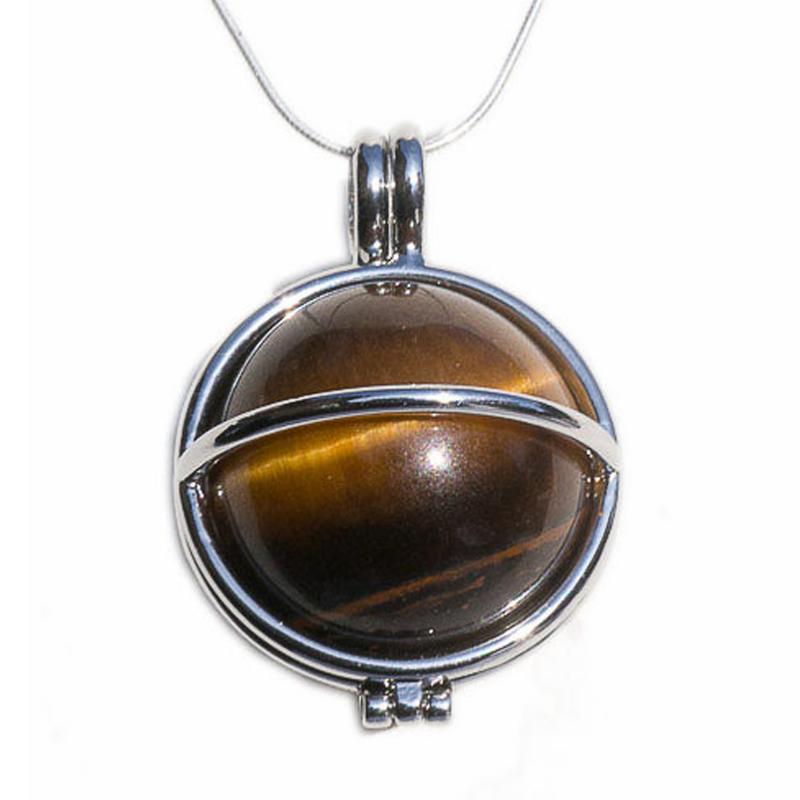 Pendentif boule oeil de tigre dans cage - La Boite à Cailloux