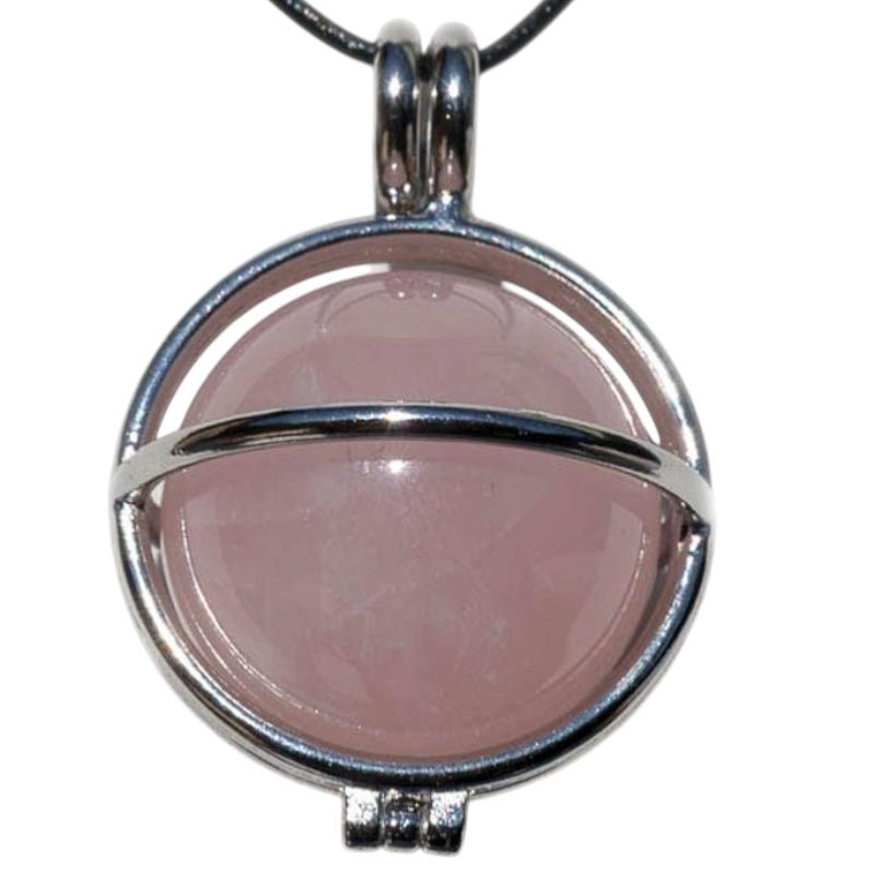 Pendentif boule quartz rose dans cage - La Boite à Cailloux