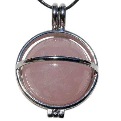 Pendentif boule quartz rose dans cage