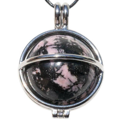 Pendentif boule rhodonite dans cage