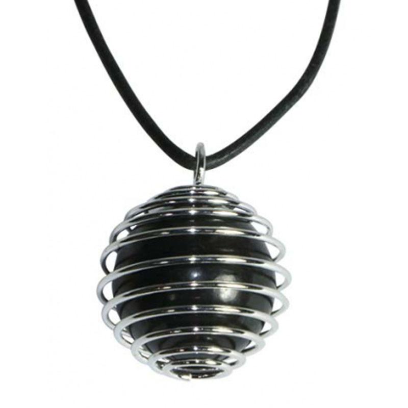 Pendentif boule shungite Russie A de 20mm dans cage spirale - La Boite à Cailloux
