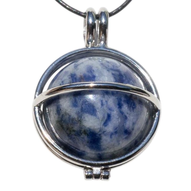 Pendentif boule sodalite dans cage - La Boite à Cailloux
