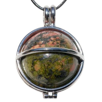 Pendentif boule unakite dans cage