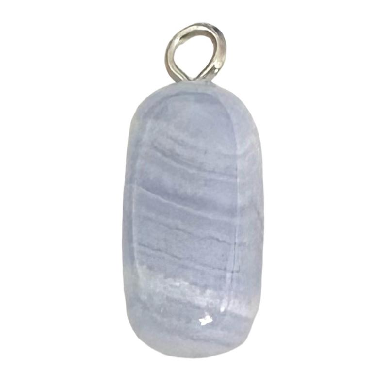 Pendentif calcédoine bleue Malawi AA (pierre roulée) - La Boite à Cailloux