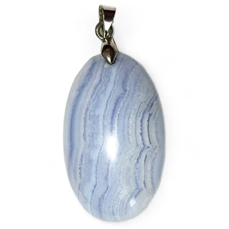 Pendentif calcédoine bleue Namibie AA ovale acier inoxydable - La Boite à Cailloux