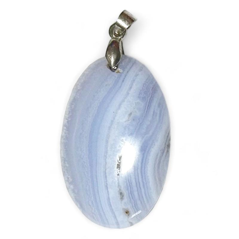 Pendentif calcédoine bleue Namibie AA ovale acier inoxydable - La Boite à Cailloux