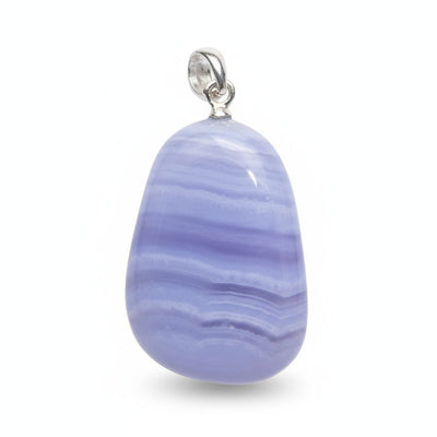 Pendentif calcédoine bleue Namibie AA pierre roulée boucle argent 925