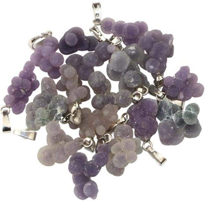 Pendentif calcédoine grains de raisin Indonésie AA boucle argent 925 - La Boite à Cailloux