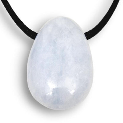 Pendentif calcite bleue Mexique A (pierre trouée) + cordon - La Boite à Cailloux