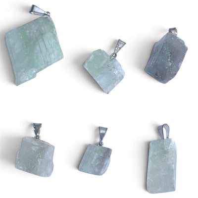 Pendentif calcite verte Mexique A acier inoxydable (pierre brute)