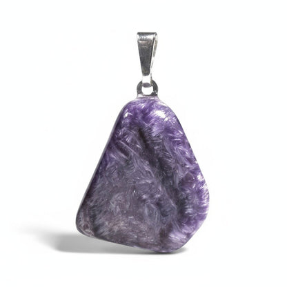 Pendentif charoite Russie A pierre roulée boucle argent 925 - La Boite à Cailloux