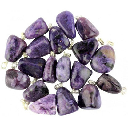 Pendentif charoite Russie A pierre roulée boucle argent 925 - La Boite à Cailloux