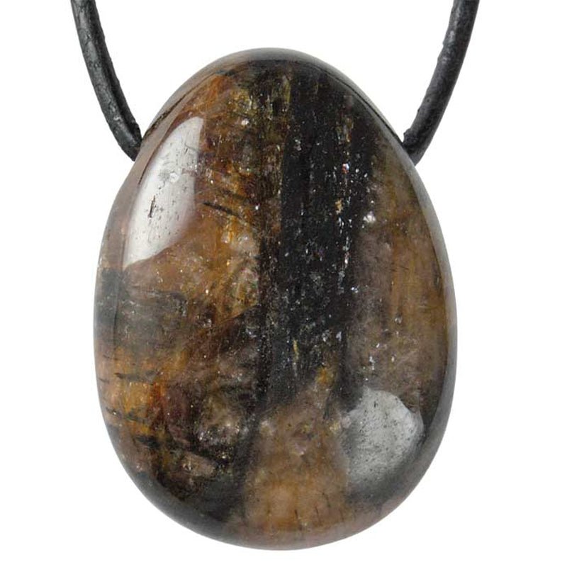 Pendentif chiastolite Chine AB (pierre trouée) + cordon - La Boite à Cailloux