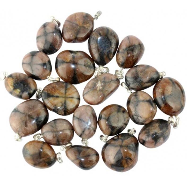 Pendentif chiastolite Russie A pierre roulée boucle argent 925 - La Boite à Cailloux