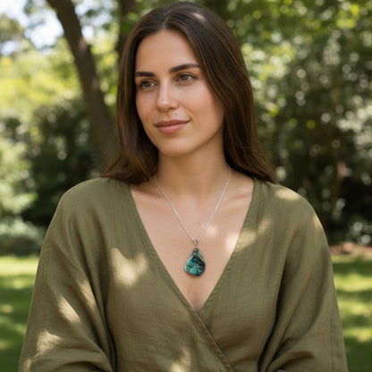 Pendentif chrysocolle Pérou A pierre roulée boucle argent 925 - La Boite à Cailloux