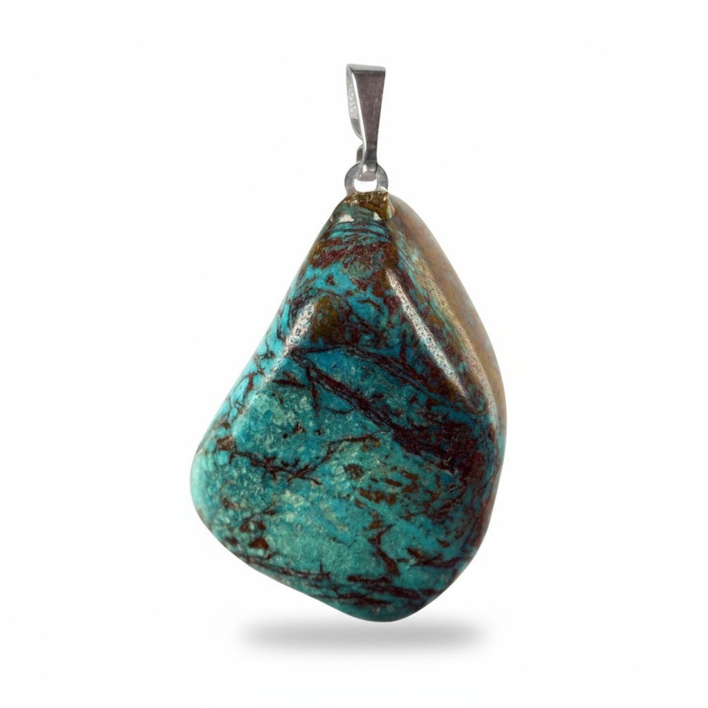 Pendentif chrysocolle Pérou A pierre roulée boucle argent 925 - La Boite à Cailloux