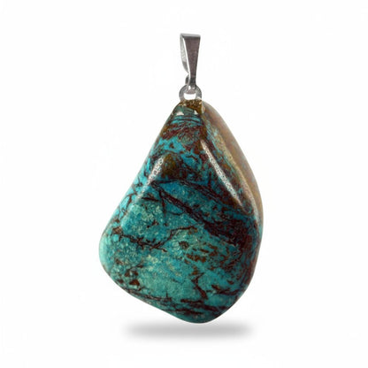 Pendentif chrysocolle Pérou A pierre roulée boucle argent 925 - La Boite à Cailloux