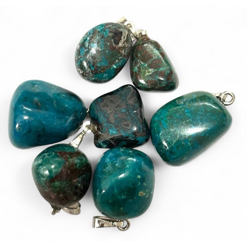 Pendentif chrysocolle Pérou A pierre roulée boucle argent 925 - La Boite à Cailloux
