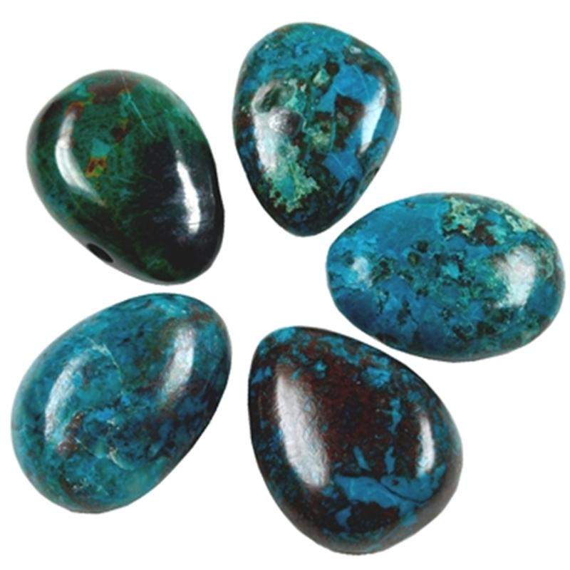Pendentif Chrysocolle Pérou AAA (pierre trouée) + cordon - La Boite à Cailloux