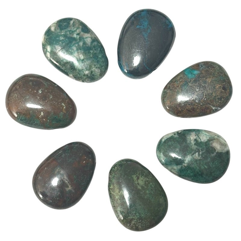 Pendentif Chrysocolle Pérou AB (pierre trouée) + cordon - La Boite à Cailloux