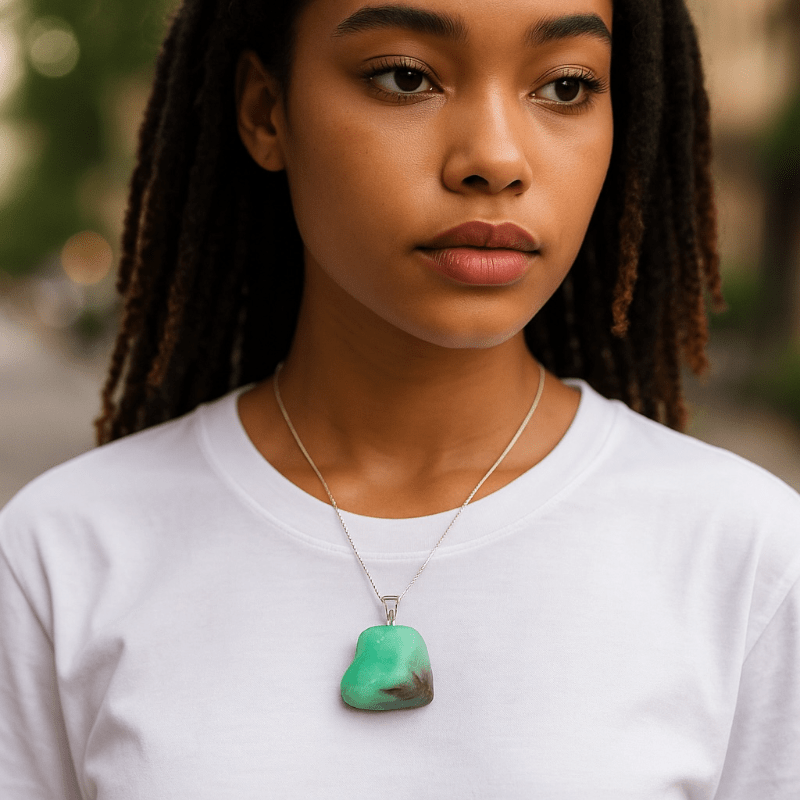 Pendentif chrysoprase Australie A (pierre roulée) - La Boite à Cailloux