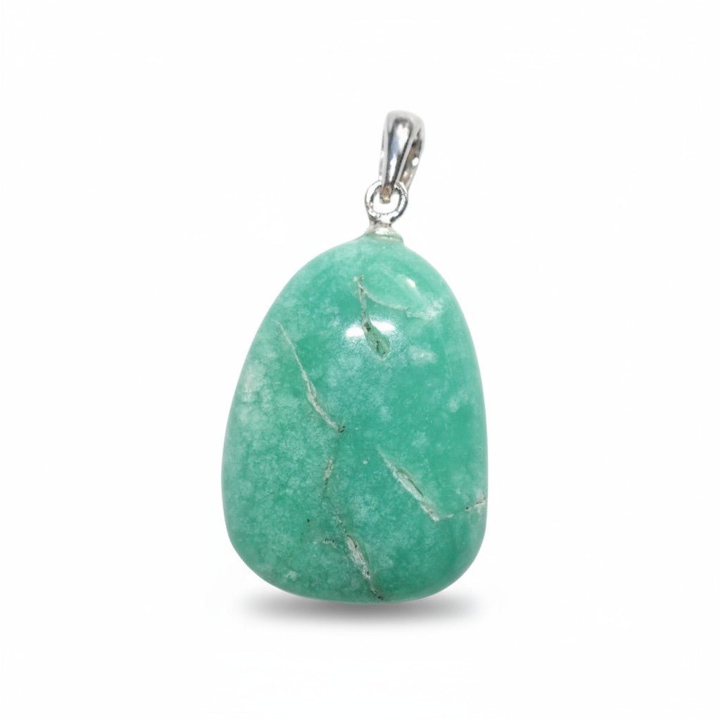 Pendentif chrysoprase Australie A pierre roulée boucle argent 925 - La Boite à Cailloux