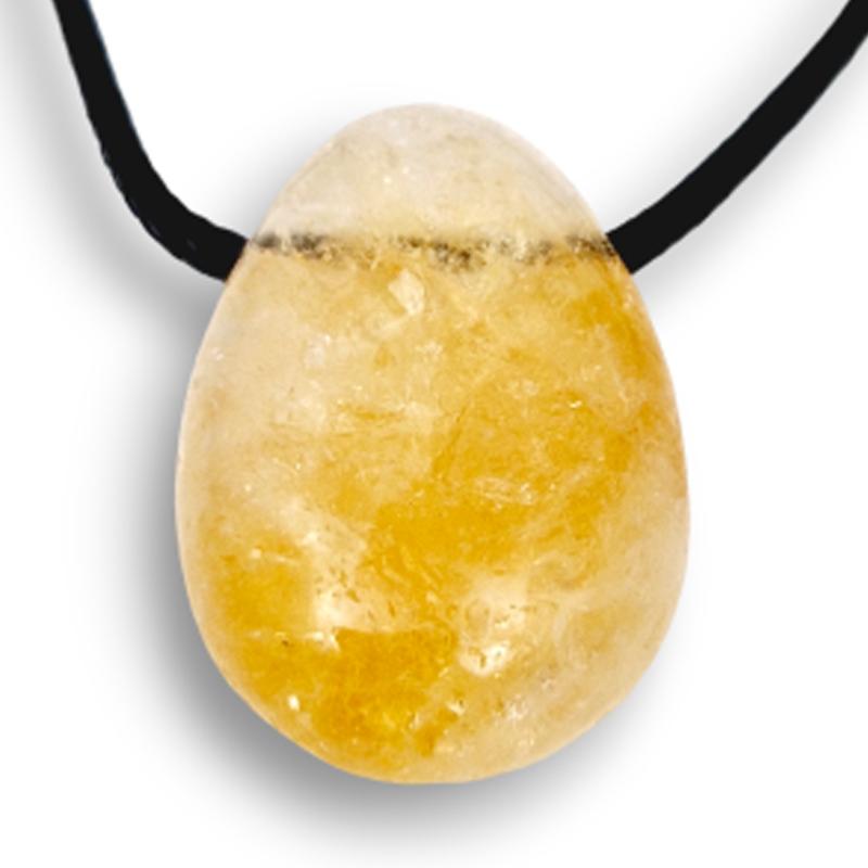 Pendentif citrine chauffée Brésil A (pierre trouée) + cordon - La Boite à Cailloux