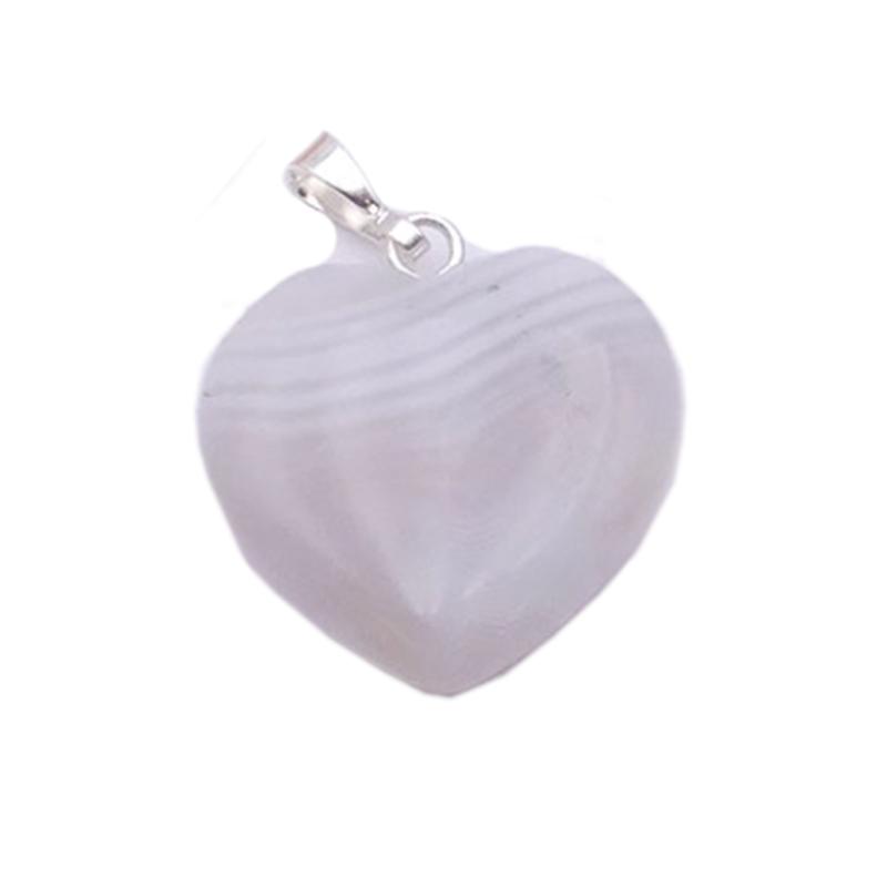 Pendentif coeur agate Botswana A acier inoxydable (20mm) - La Boite à Cailloux