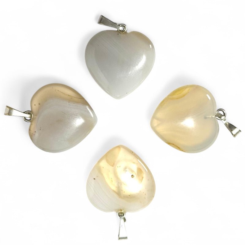 Pendentif coeur agate Botswana A acier inoxydable (20mm) - La Boite à Cailloux
