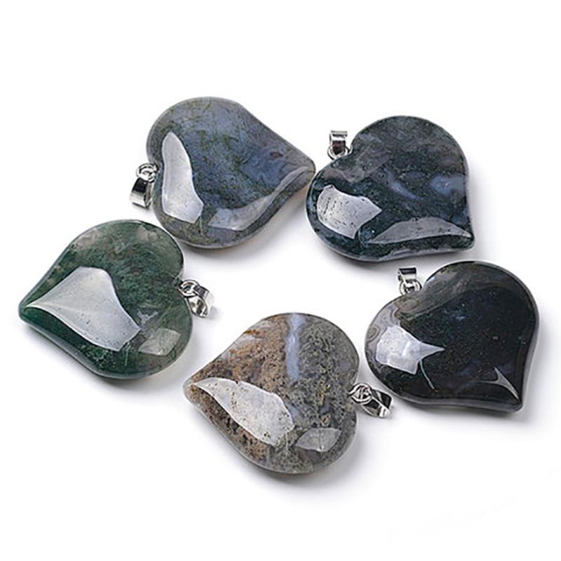 Pendentif cœur agate mousse Brésil A (40mm) - La Boite à Cailloux
