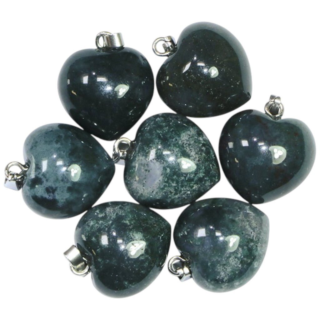 Pendentif coeur agate mousse Brésil A acier inoxydable (15mm) - La Boite à Cailloux