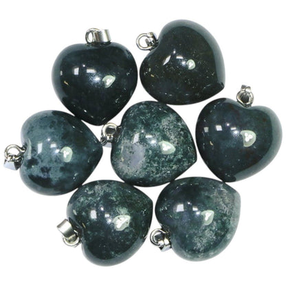 Pendentif coeur agate mousse Brésil A acier inoxydable (15mm) - La Boite à Cailloux