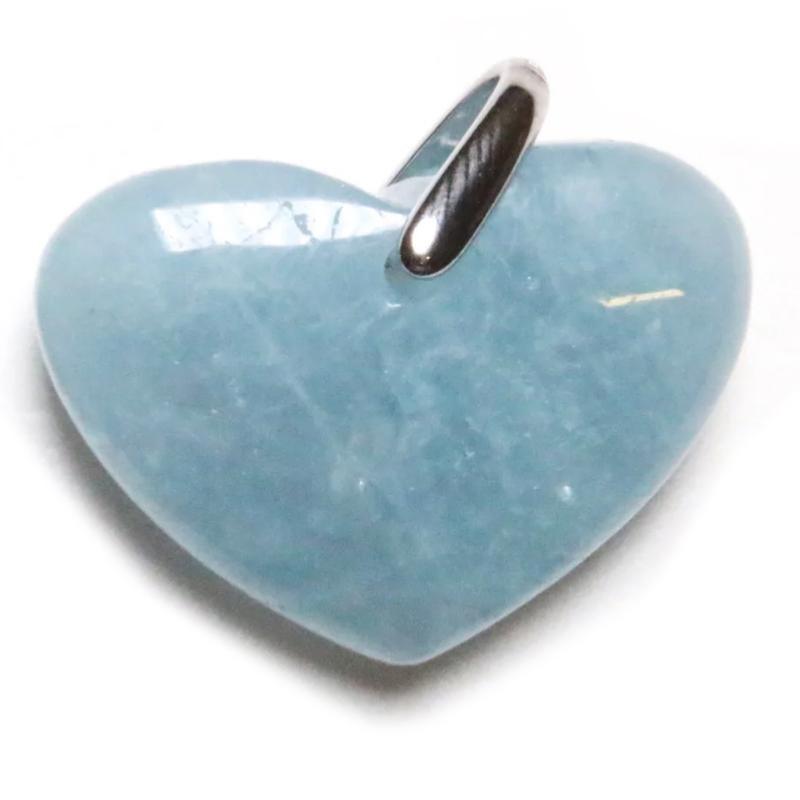 Pendentif coeur aigue - marine Brésil AA+ (25mm) - La Boite à Cailloux