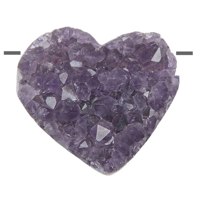 Pendentif coeur améthyste brute Uruguay AA (pierre trouée) + cordon - La Boite à Cailloux