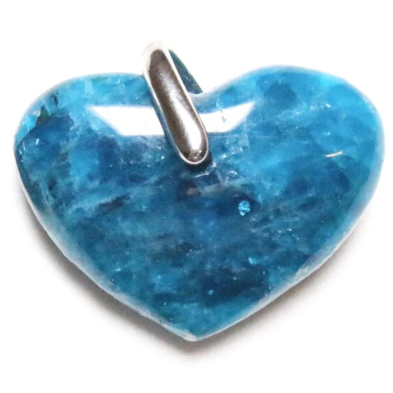 Pendentif coeur apatite bleue Madagascar AA (25mm) - La Boite à Cailloux