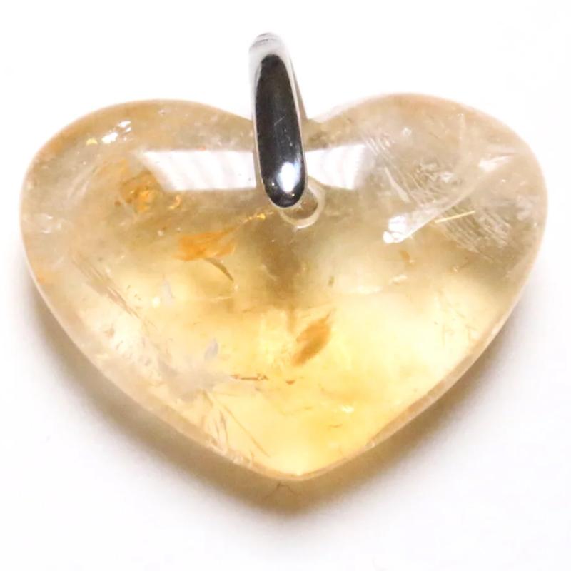 Pendentif coeur citrine chauffée Brésil AA (25mm) - La Boite à Cailloux