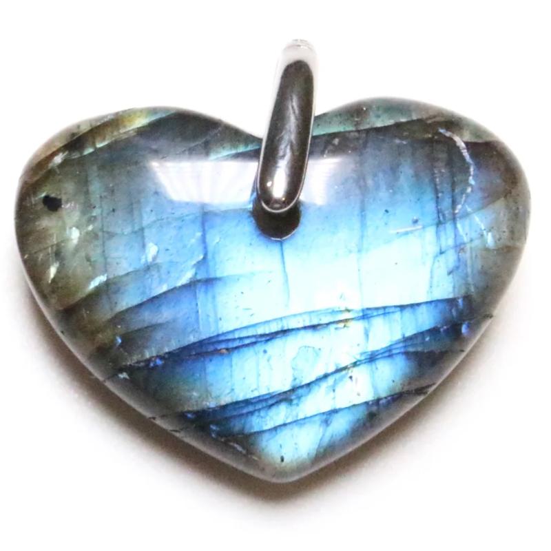 Pendentif coeur Labradorite Madagascar AAA (25mm) - La Boite à Cailloux