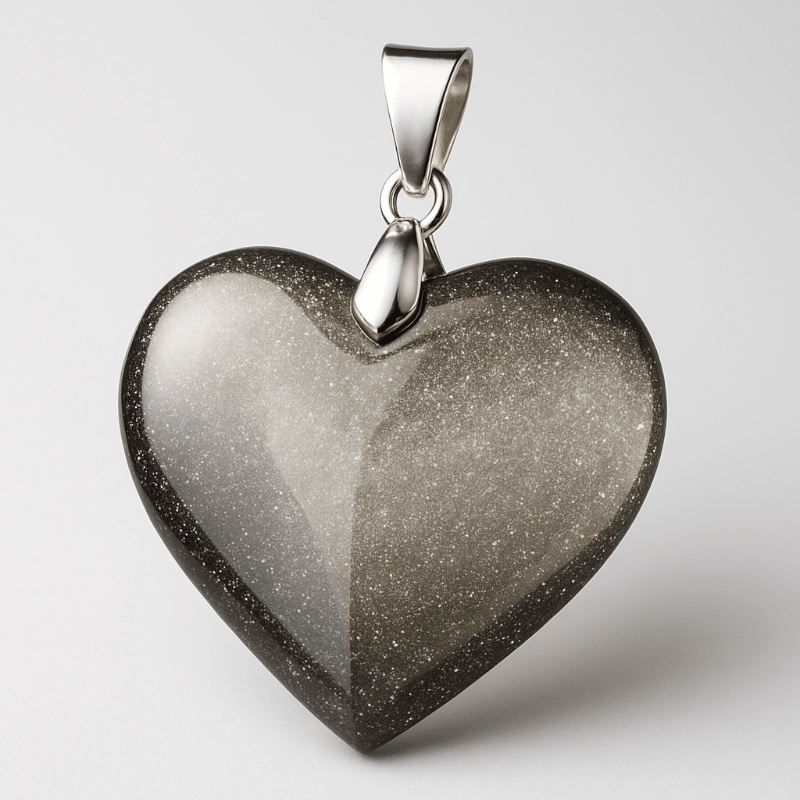 Pendentif coeur obsidienne argentée Mexique AAA - La Boite à Cailloux